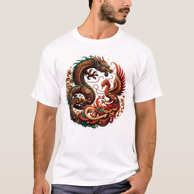 Wood Dragon och Phoenix T Shirt (Framsida)