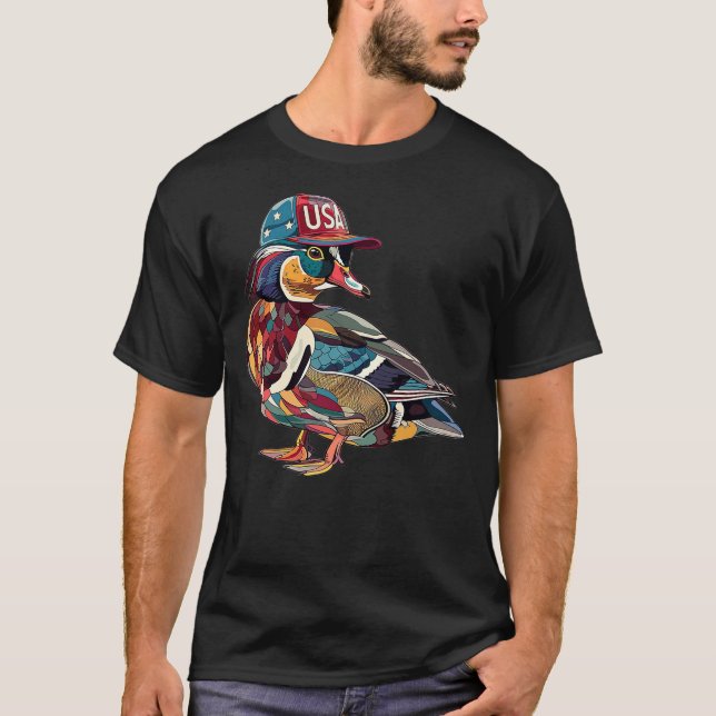 Wood Duck With USA Hat T Shirt (Framsida)