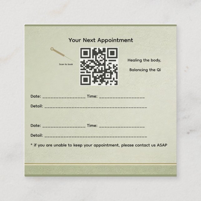 Wood Element  Acupuncture appointment card Tidsbeställning Kort (Baksida)