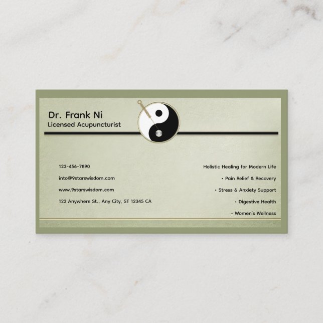Wood Element Minimalist Acupuncture Business Card Visitkort (Framsida)