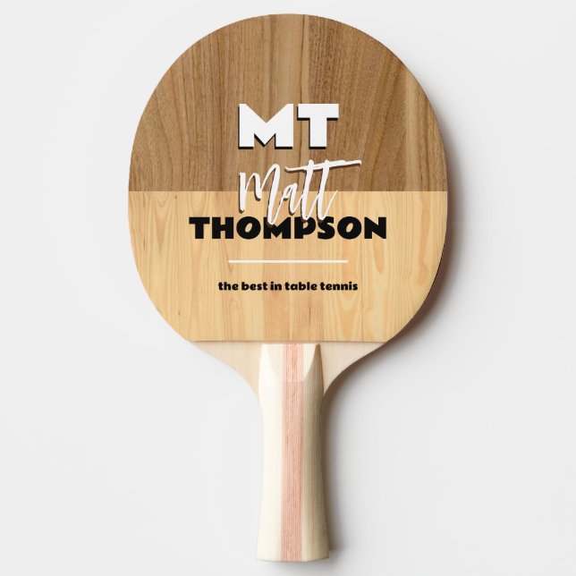 Wood färg Ping Pong Paddle med Namn Pingisracket (Framsidan)