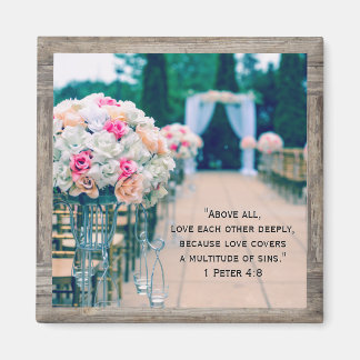 Wood Flower Bouquet Kärlek Bröllop Aisle Bible Ver Magnet