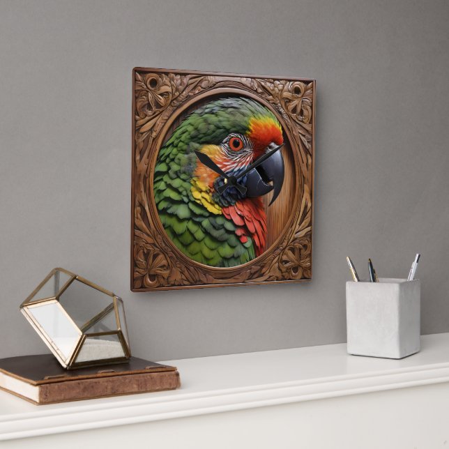 Wood Framed Australian Rainbow Lorikeet Fyrkantig Klocka (Kontor)