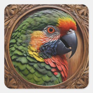 Wood Framed Australian Rainbow Lorikeet Fyrkantigt Klistermärke