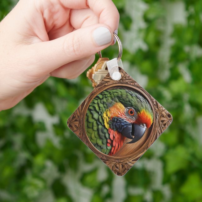 Wood Framed Australian Rainbow Lorikeet Nyckelring (Hand)
