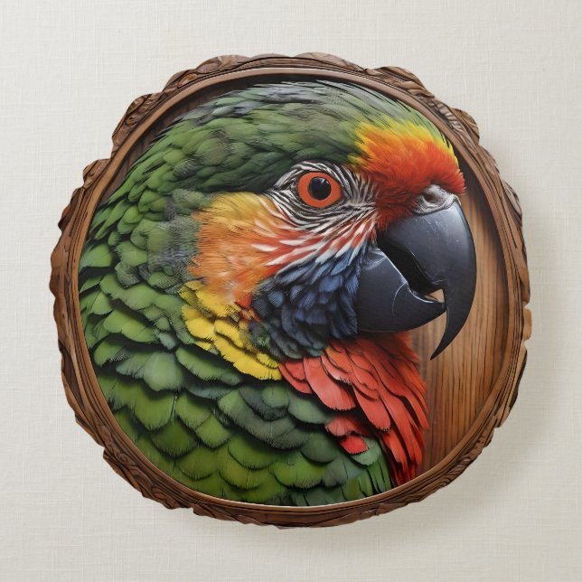 Wood Framed Australian Rainbow Lorikeet Rund Kudde (Framsidan)