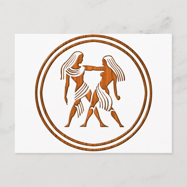 Wood Gemini Zodiac Twillingar Astrology Sign Vykort (Framsida)