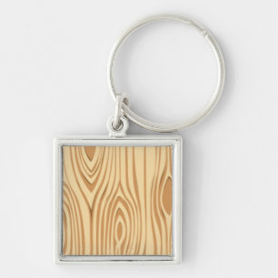 WOOD GRAIN MÖNSTER FYRKANTIG SILVERFÄRGAD NYCKELRING