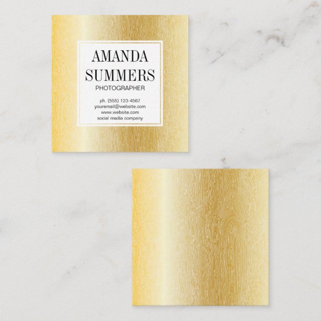 Wood Grain Mönster | Metallisk Guld Fyrkantigt Visitkort (Fram/baksida)