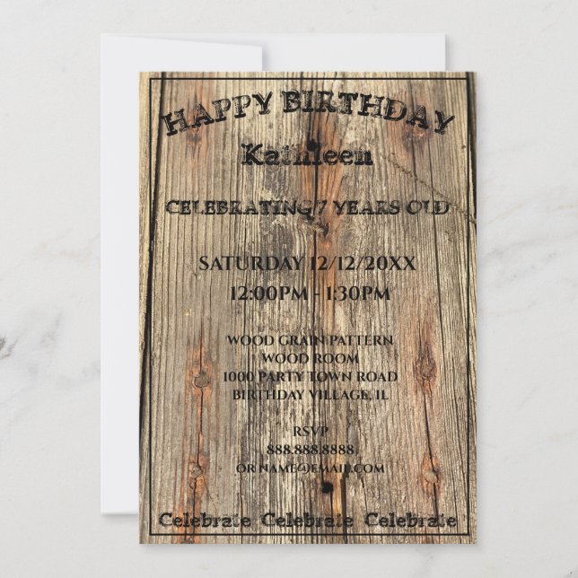WOOD GRAIN MÖNSTER PHOTO YUKON BIRTHDAY INVICATION INBJUDNINGAR (Framsida)