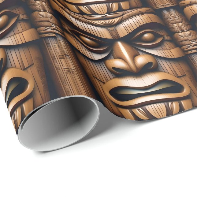 Wood Grain New Zealand Tiki Presentpapper (Rullad Hörn)