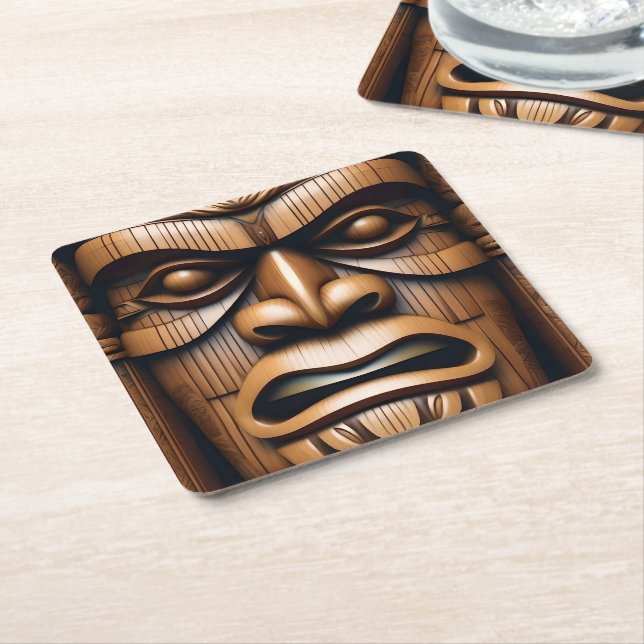 Wood Grain New Zealand Tiki Underlägg Papper Kvadrat (Vinklad)
