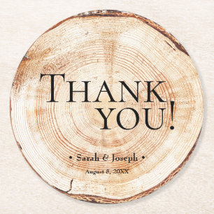 Wood Grain Rustic Tack Bröllop Underlägg Papper Rund