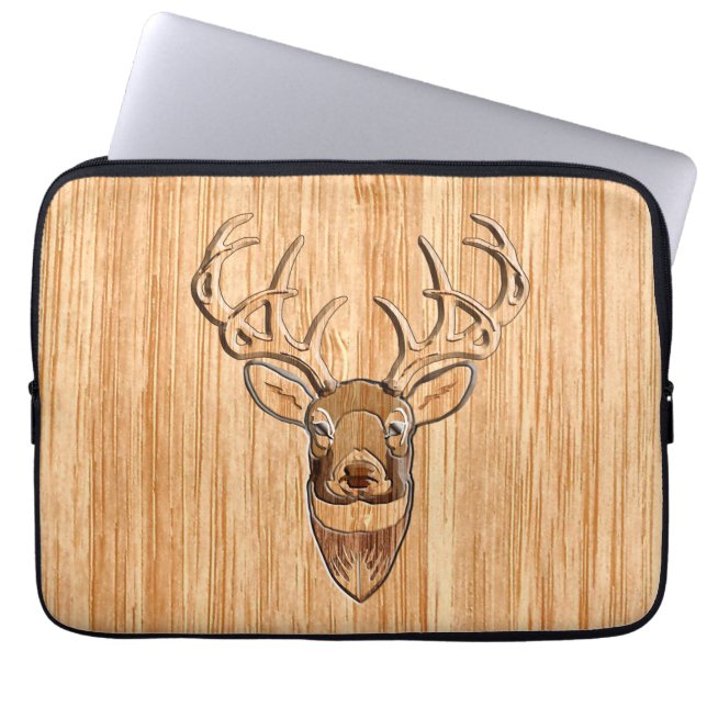 Wood Grain Stil, White Svan Hjort Head Laptop Fodral (Framsidan)