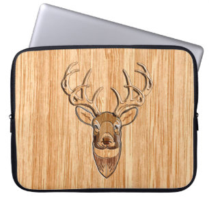 Wood Grain Stil, White Svan Hjort Head Laptop Sleeve