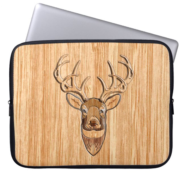 Wood Grain Stil, White Svan Hjort Head Laptop Sleeve (Framsidan)
