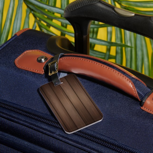 Wood Grain Striped Brown Abstract Fashion Art Bagagebricka (Framsida Insitu 1)