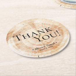 Wood Grain Tack Rustic Wedding Favor Underlägg Papper Rund
