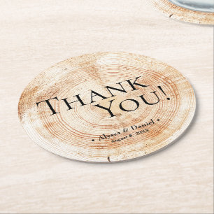 Wood Grain Tack Rustic Wedding Favor Underlägg Papper Rund