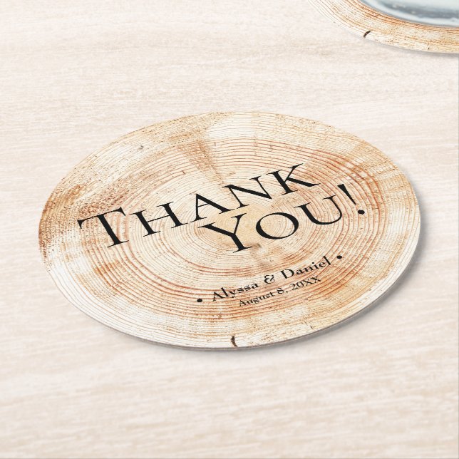 Wood Grain Tack Rustic Wedding Favor Underlägg Papper Rund (Vinklad)