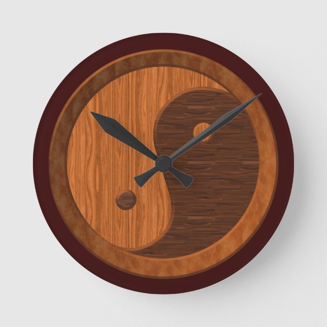 Wood Grain Yin Yang Novelty Wall Clock Rund Klocka (Framsida)