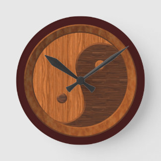 Wood Grain Yin Yang Novelty Wall Clock Rund Klocka