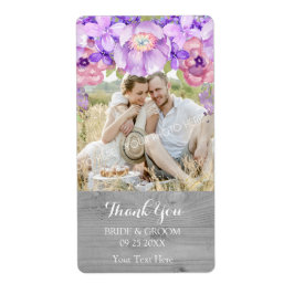 Wood Grått Lilac Lila Blommigt Photo Bröllop Label Fraktsedel