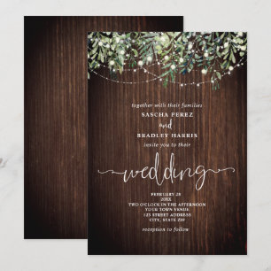 Wood Greenery String Ljus bröllopsinbjudan Inbjudningar