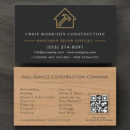 Wood Handyman Construction Black Gold QR Code Visitkort
