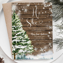 Wood He or her Evergreen Winter Gender Reveal Inbjudningar