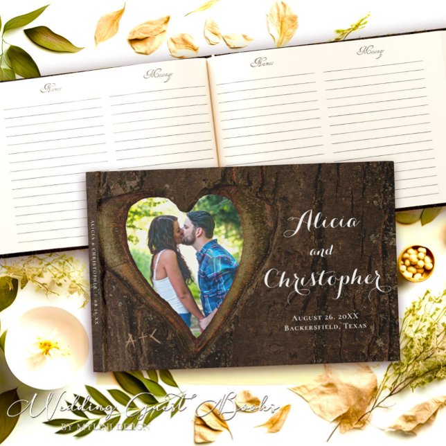 Wood Heart Photo Ram, Rustic Bröllop Gästböcker (Skapare uppladdad)