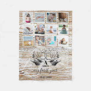 Wood Hjort Baby första året Photo Collage Fleecefilt