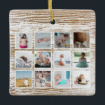 Wood Hjort Baby första året Photo Collage Julgransprydnad Keramik<br><div class="desc">Ett vackert sätt att minnas din baby första året. Fånga dina nyfödda minnen för alltid med det här struktur hjort-huvudmonogrammet kompletterat med ett foto baby-kollage. En perfekt baby med baby namn, födelsedatum och ett anpassat foto för varje månad av ditt baby första år. Anpassa fotografierna och texten och gör den...</div>