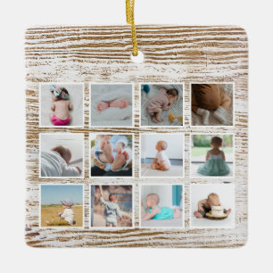 Wood Hjort Baby första året Photo Collage Julgransprydnad Keramik
