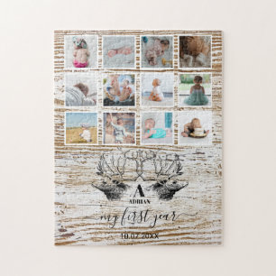 Wood Hjort Baby första året Photo Collage Pussel