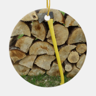 Wood hög- och yxadekoration julgransprydnad keramik