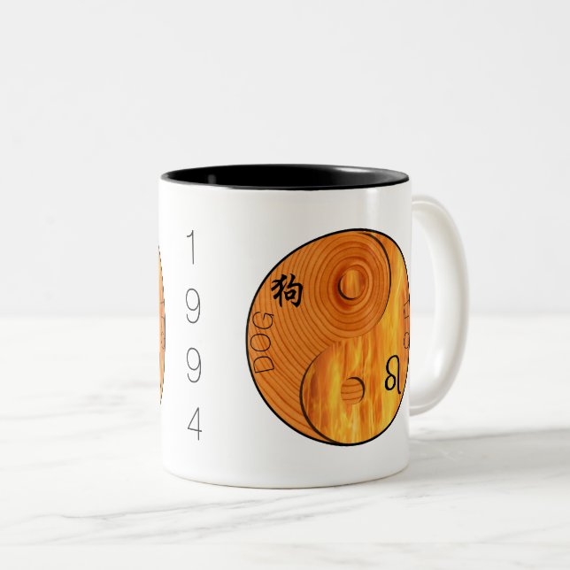 Wood Hund 1934 1994 Fire Leo zodiac Birthday Mugg (Framsida höger)