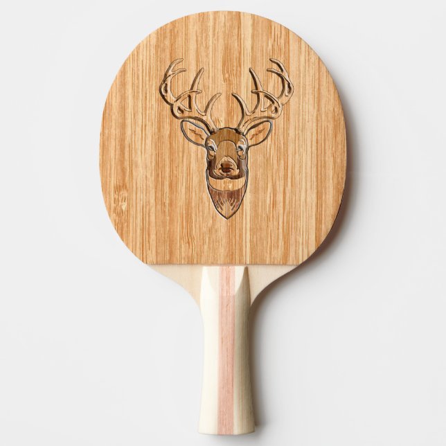 Wood Inlay Stil White Svan Hjort Head Pingisracket (Framsidan)
