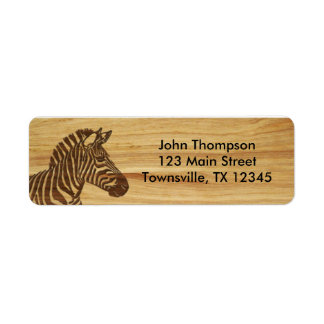 Wood Inlay Zebra Returadress Etikett