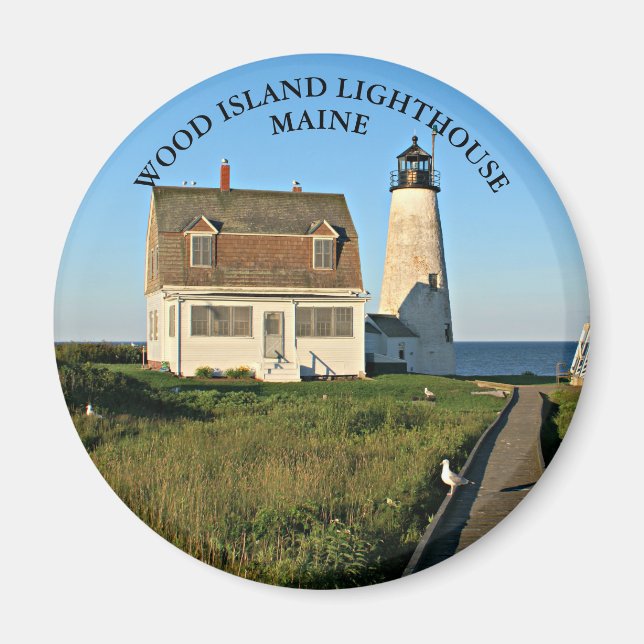 Wood Island Lighthouse, Maine Round Magnet (Framsidan)