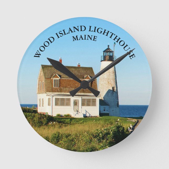 Wood Island Lighthouse, Maine Round Wall Clock Rund Klocka (Framsida)