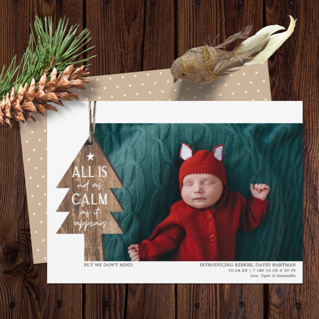Wood jul Ornament Photo Birth Notice Julkort (Skapare uppladdad)