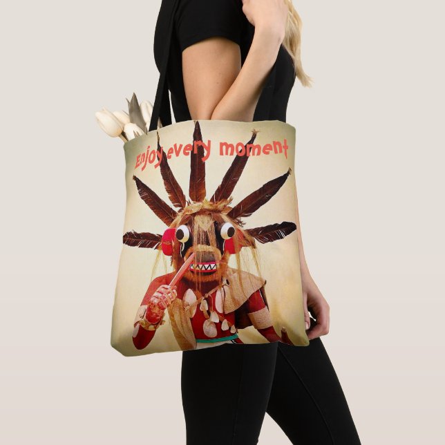 Wood Kachina Doll Funny Ansikte upplever varje ögo Tygkasse (Närbild)