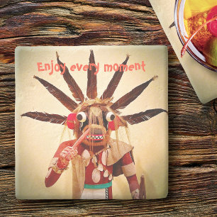Wood Kachina Doll Funny Ansikte upplever varje ögo Underlägg Sten