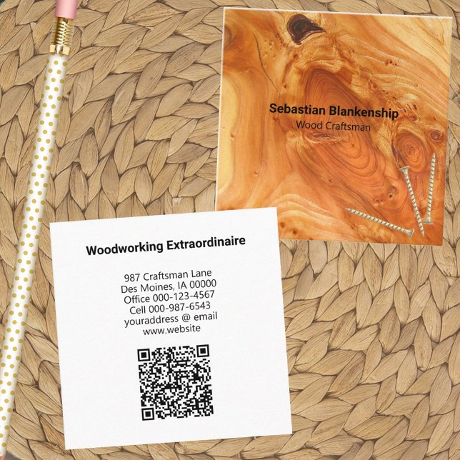 Wood Knot QR-kod för träarbetare Avslutat av Crate Fyrkantigt Visitkort (square business card front and back template)