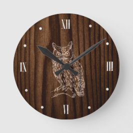Wood Kolla med Uggla Wall Clock Rund Klocka