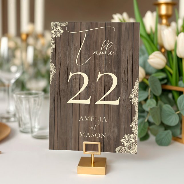 Wood Lace Wedding Rustic Table Number Card Bordsnummer (Wood Lace Wedding Rustic Table Number Card)