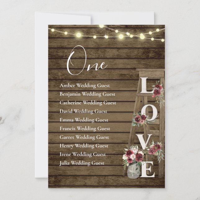 Wood Ladder Burgundy Blommigt Bord ett sittkort (Framsida)