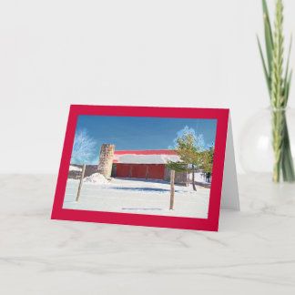 Wood ladugård, röda dörrar, silo & staket kort