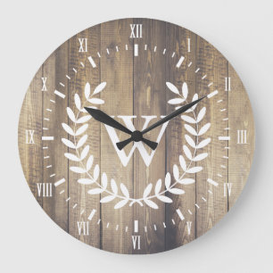 Wood lagrar för Monogram för lantbrukarhemvittal Stor Klocka